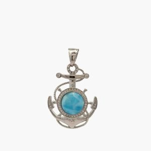 Larimar Anchor 10mm Pendant. Unisex