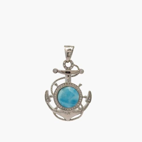 Larimar Anchor 10mm Pendant. Unisex