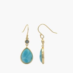 Larimar 14X10mm Vermeil Pear Shaped Dangle Hook Earrings