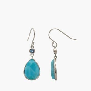 Larimar 14X10mm Pear Shaped Dangle Hook Earrings