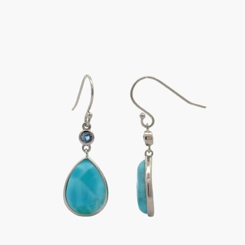 Larimar 14X10mm Pear Shaped Dangle Hook Earrings