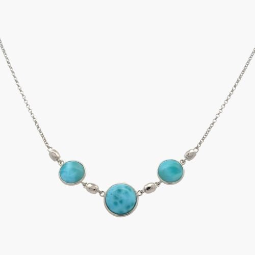 Larimar 12mm Center Stone, And Two 10mm Necklace