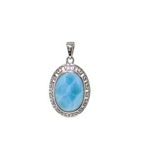 Stunning Larimar 10X14mm Greek Key Necklace