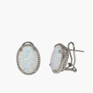 Vintage White Opal 10X14mm Oval French Clip Earrings