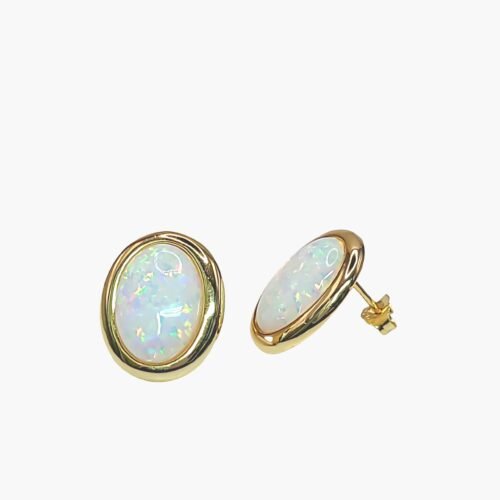 White Opal 10X14mm Oval Stud Earrings