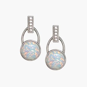 White Opal 10mm White Sapphire Accents Earrings