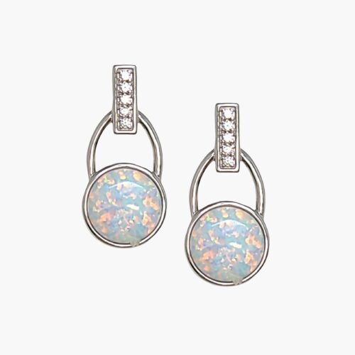White Opal 10mm White Sapphire Accents Earrings