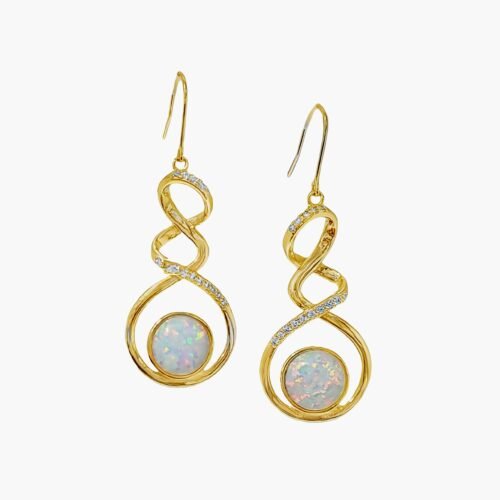 White Opal 10mm 14KT Gold Over .925 Sterling Silver Earrings