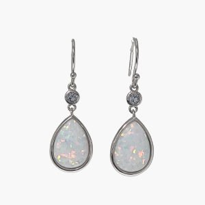 White Opal 10X14mm With Aquamarine Accents Hook Earrings