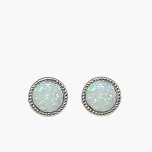 White Opal 8mm Stud Earrings