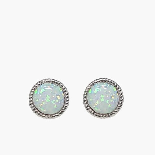 White Opal 8mm Stud Earrings