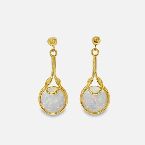 White Opal 10mm 14KT Gold Over .925 Sterling Silver Earrings