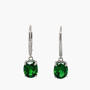 Emerald 10X8mm Dangle Earrings with White Sapphire Accents
