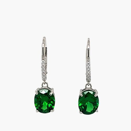 Emerald 10X8mm Dangle Earrings with White Sapphire Accents