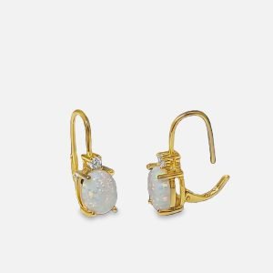 White Opal 10X8mm Lever-back Earrings with White Sapphire Accents