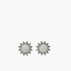 White Opal 5mm Halo Stud Earrings