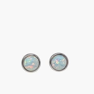 White Opal 6mm Stud Earrings