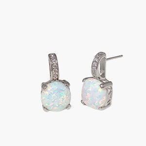 White Opal 10mm Stud Earrings with White Sapphire Accents