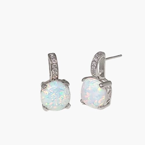 White Opal 10mm Stud Earrings with White Sapphire Accents