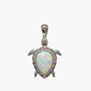 White Opal 10x14mm Pear Shaped Sea Turtle Pendant
