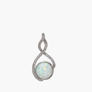 White Opal 10mm Pendant With White Sapphire Accents