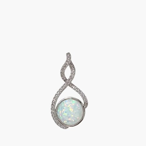 White Opal 10mm Pendant With White Sapphire Accents