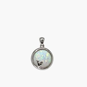 White Opal 10mm Olive Leaf  Pendant