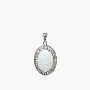 White Opal 10X14mm Greek Key Necklace