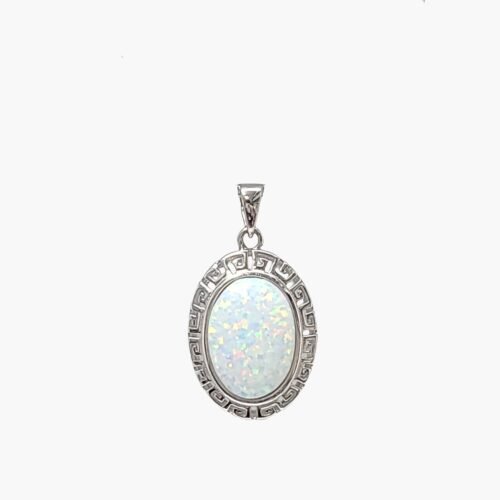 White Opal 10X14mm Greek Key Necklace