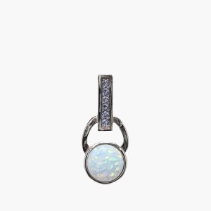White Opal 10mm White Aquamarine Accents Pendant