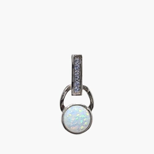 White Opal 10mm White Aquamarine Accents Pendant