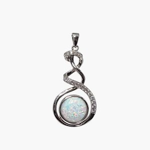 White Opal 10mm Pendant With White Sapphire Accents
