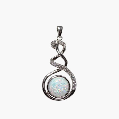 White Opal 10mm Pendant With White Sapphire Accents