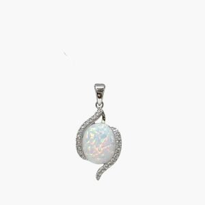White Opal 10X12mm Pendant With White Sapphire Accents