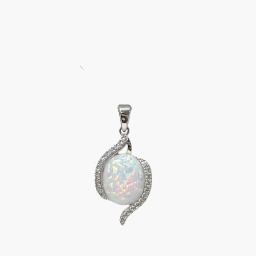 White Opal 10X12mm Pendant With White Sapphire Accents