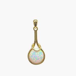 White Opal Necklace. 14KT Gold Over .925 Sterling Silver. (Vermeil)