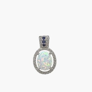 White Opal 8X10mm Pendant With White Sapphire Accents