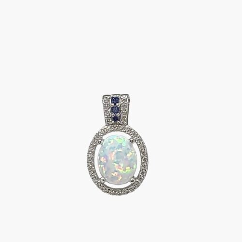 White Opal 8X10mm Pendant With White Sapphire Accents