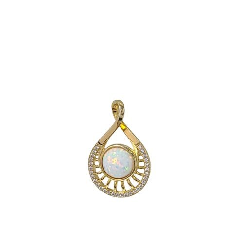 8mm White Opal Pendant With White Sapphire Accents
