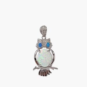 White Opal Owl with Blue Opal Eye
