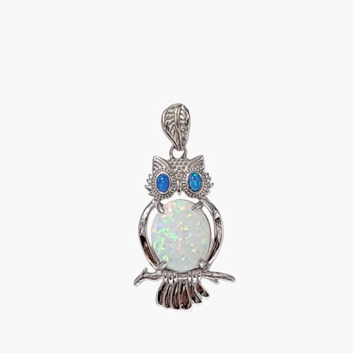 White Opal Owl with Blue Opal Eye