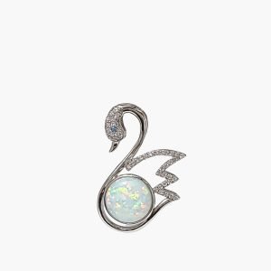 White Opal Swan Pendant with White Sapphire Accents