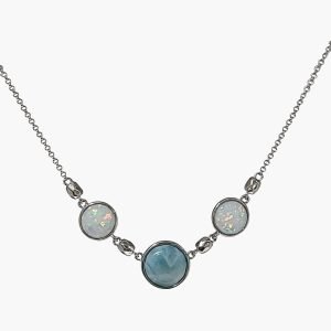 Larimar 12mm Center Stone, And Two White Opal Necklace