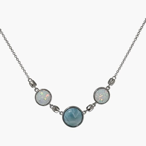 Larimar 12mm Center Stone, And Two White Opal Necklace