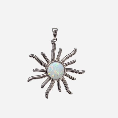 White Opal 10 mm Large Sunburst Pendant