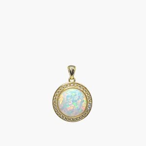 10mm White Opal Pendant With White Sapphire Accents