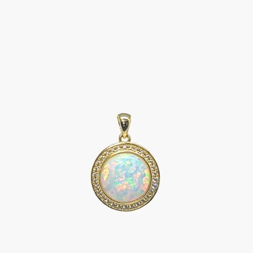 10mm White Opal Pendant With White Sapphire Accents