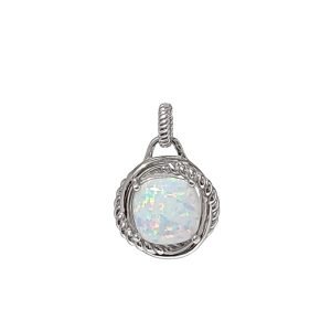 White Opal 10x10mm Cushion Cut,  Sterling Silver Infinity Pendant