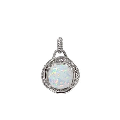 White Opal 10x10mm Cushion Cut,  Sterling Silver Infinity Pendant