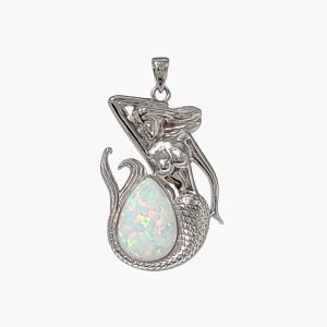 White Opal 10X14mm Large Mermaid Pendant